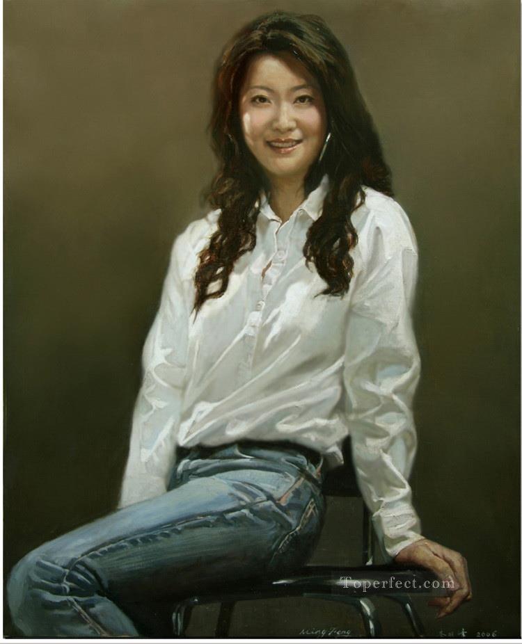 Lady in White Chinese Girls Oil Paintings